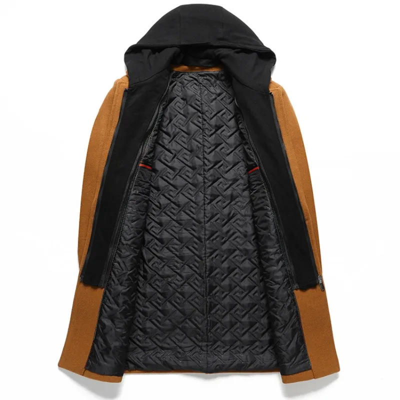 Men Hooded Woolen Blends Cashmere Long Casual  Wool Coats Trench Coats Male Winter Coats Business Casual Winter Jackets Size 4XL