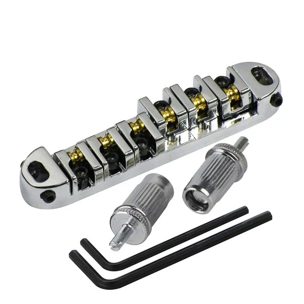 Efficient Chrome Metal Plated Roller Saddle Tune-O-Matic Bridge for Les Paul Style Electric Guitar Replacement