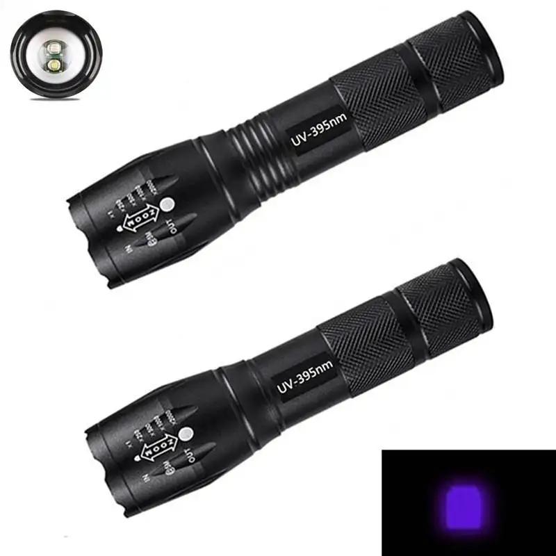 Linterna LED ultravioleta de doble luz, 5 modos, linterna UV con zoom para  detección de agente fluorescente, color morado y blanco - AliExpress