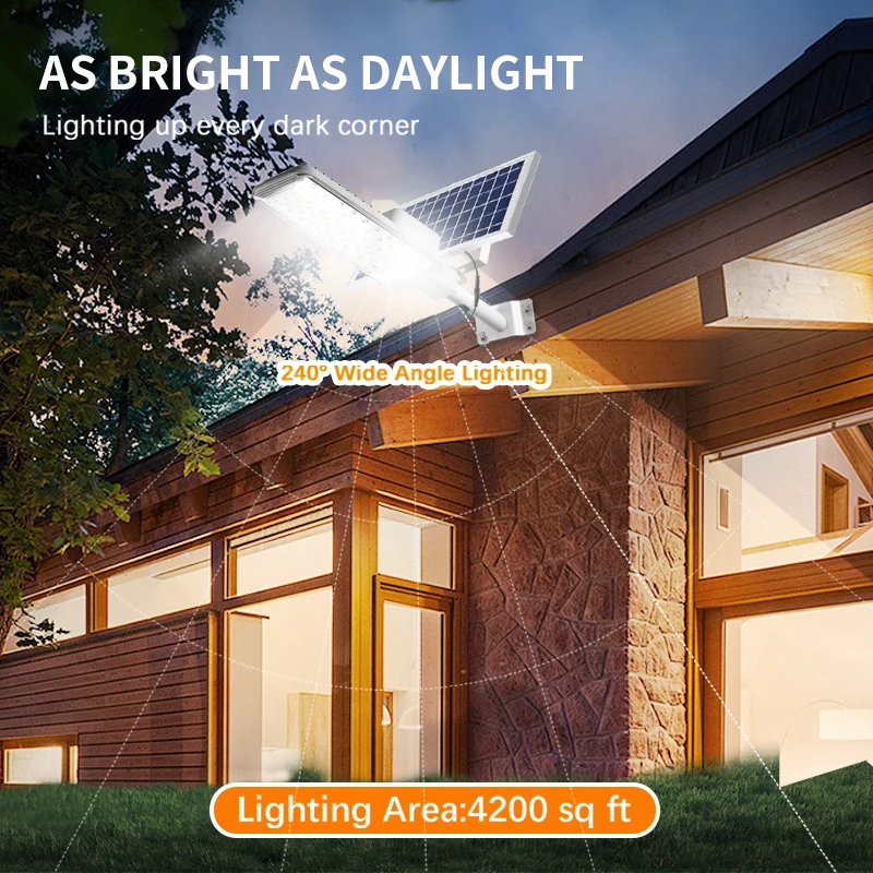 Solar Light High-Power 6500K LED Dusk to Dawn Waterproof LED Solar Street Light Backyard Street Lamps Security Flood Lighting 6