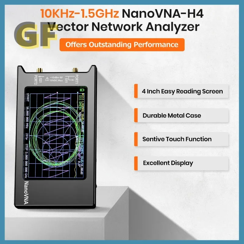 New Updated NanoVNA-H4 4inch Vector Network Analyzer 10k-1.5GHz HF VHF UHF Antenna Analyzer Version 4.3 with SD Card Slot