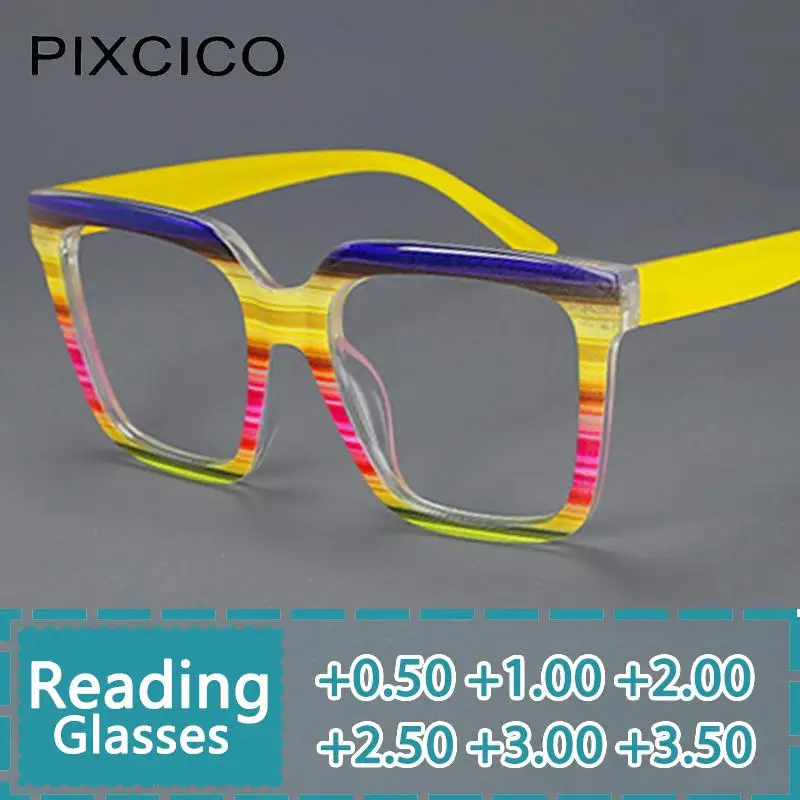 

R57090 Trend Colorful Reading Glasses Dioptric +0.50 +1.00 +3.00 Lady Fsahion Large Frame Square Presbyopic Eyeglass