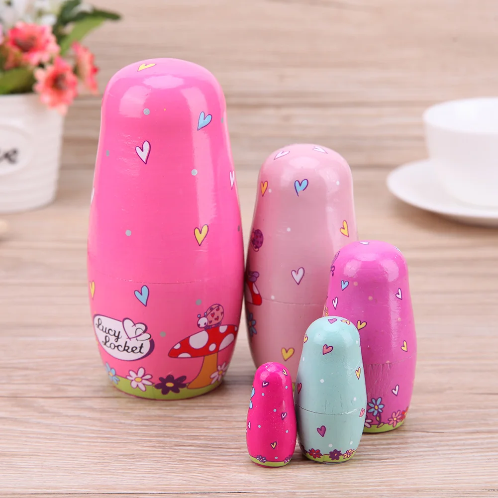 26 Styles 5/10pcs/Set Cute Wood Russian Nesting Babushka Matryoshka Doll Hand Paint Toys Craft Toys Home Decoration Kids Gifts Nesting Dolls