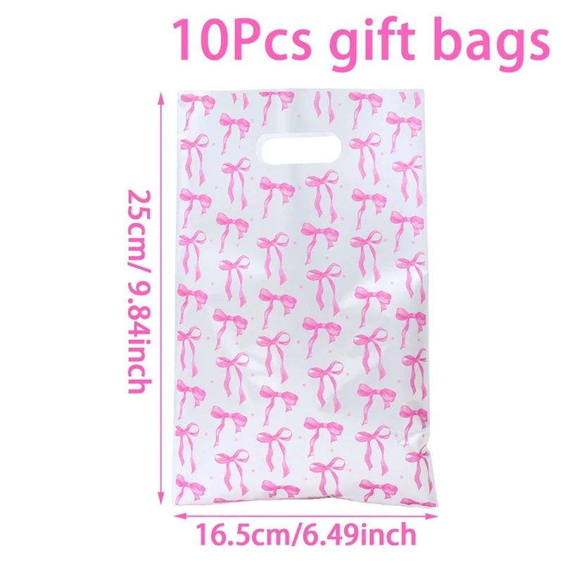 10/25/50 Stück süße rosa Schleife Kunststoff Geschenkverpackung Tasche Süßigkeiten Kuchen Snack Beutel Tasche für Kinder Mädchen Geburtstag Babyparty Hochzeit Party – Detail 4