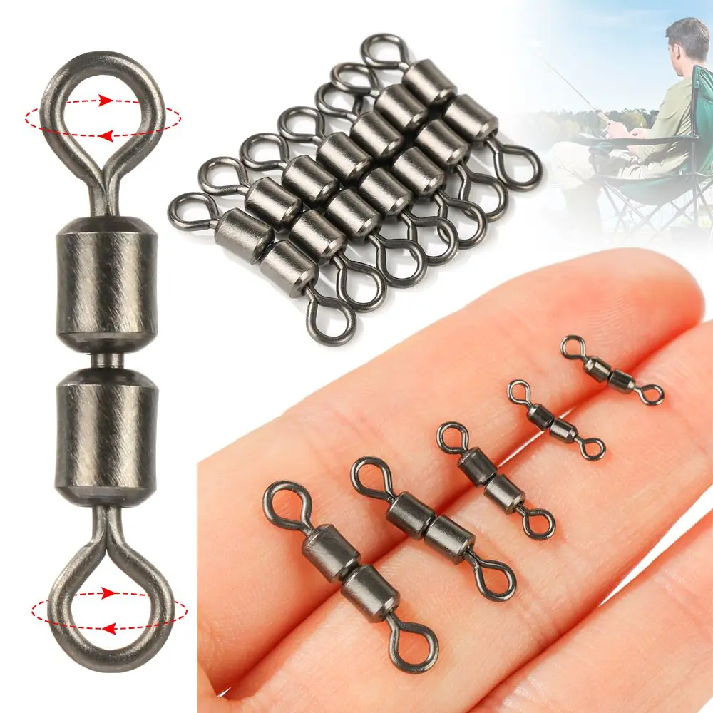 

20Pcs Double Rolling Bearing Fishing Swivel Connector With Safety Snap Solid Rings Rolling Swivel for Carp Fishing Accessories