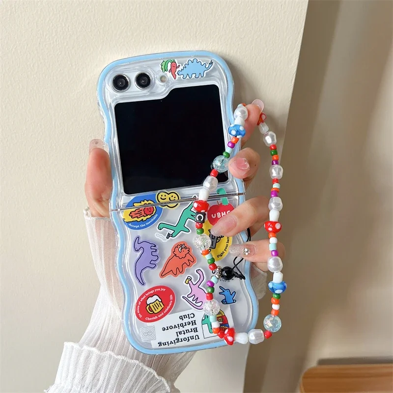 For Samsung Galaxy Z Flip 5 4 3 Phone Cases Cute Cartoon Dinosaur Wave Tpu Soft Back Cover For Samsung ZFlip5 ZFlip4 5G ZFlip3