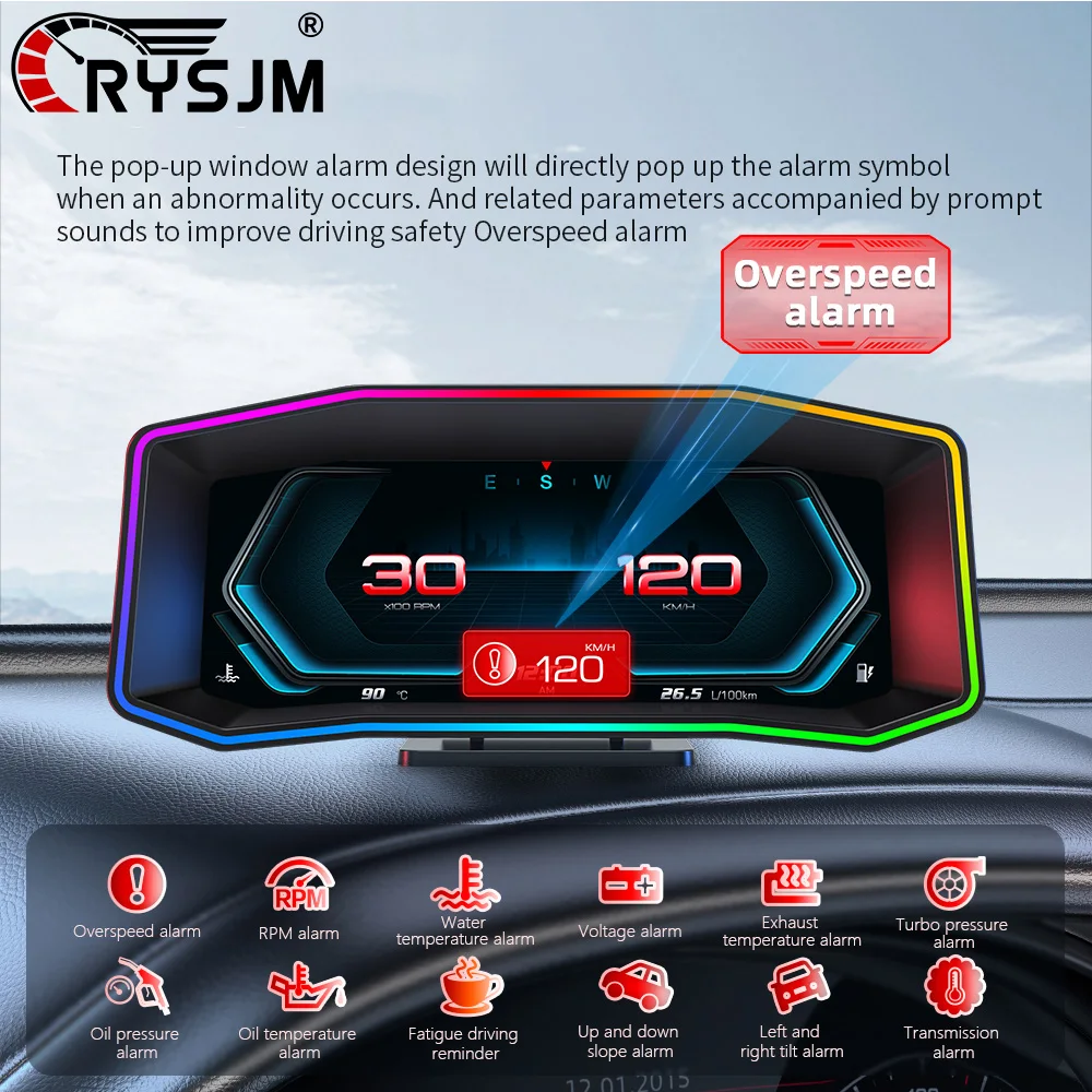 Pantalla LCD de 6.2 Pulgadas P4 OBD2 GPS para Coche, Head-Up Display con Temperatura/Presión de Aceite, Presión de Turbina, Carga del Motor, Temperatura de Escape, Consumo de Combustible HUD 1