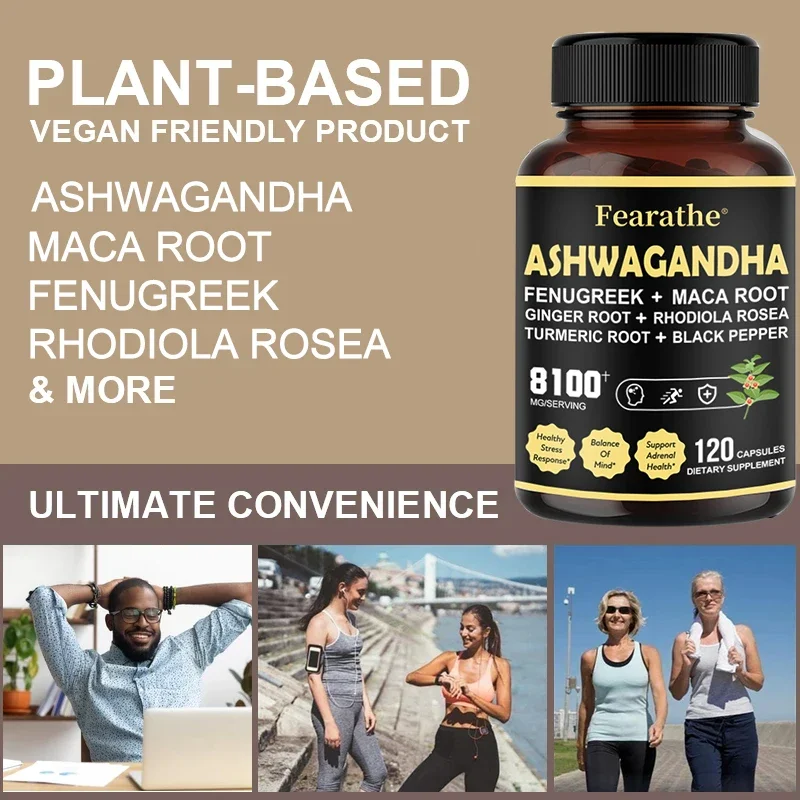 Premium Ashwagandha Capsules - Added Turmeric, Rhodiola Rosea, Ginger, Black Pepper - Strength, Mental and Immune Support