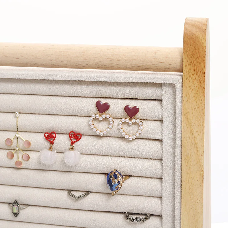 Bamboo Beige Jewelry Rings Display Holder Rack Display Stand Tray Ring Organizer Ring Display Storage Tray for Drawer