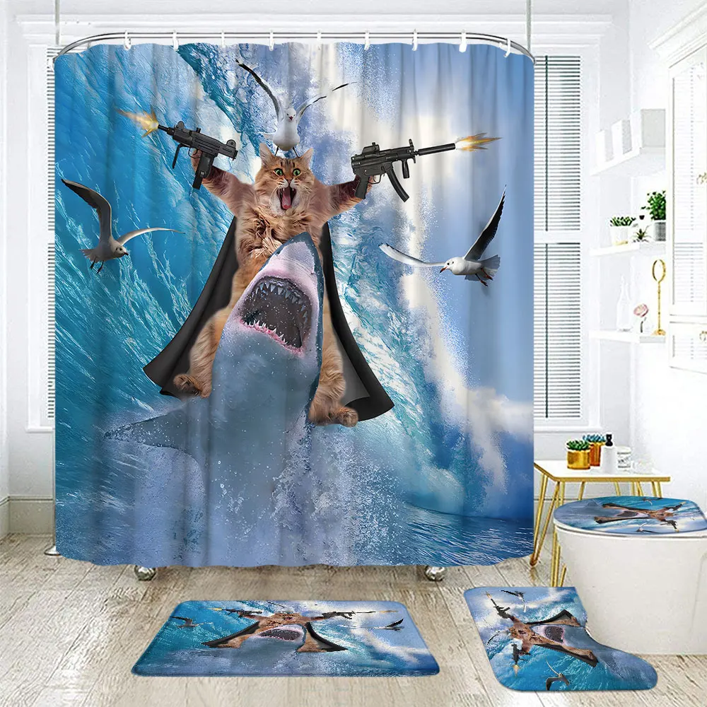 Lions 4 Piece Bathroom Shower Curtain Sets With Rugs And Accessories  Clearance