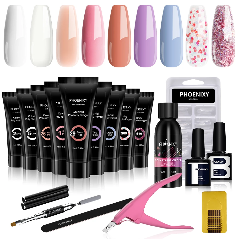 Saviland Poly Nail Extension Gel Kit - 6 Colors Poly Gel Nail Kit Starter  Kit with Nail Lamp White Pink Nail Gel with Slip Solution Nail Tools  All-in-one for Home DIY Set