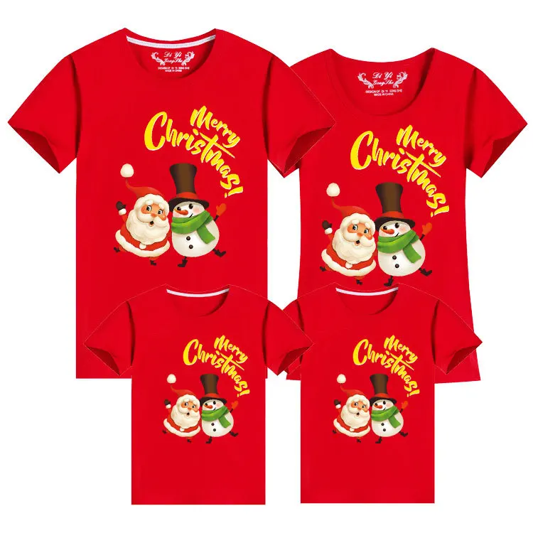 thumbnail image 1 of Camisetas navideñas de algodón de manga corta, ropa a juego para la familia, camisetas con estampado de Papá Noel, camisetas para parejas, conjuntos familiares para papá, mamá e hija, 1 of 5