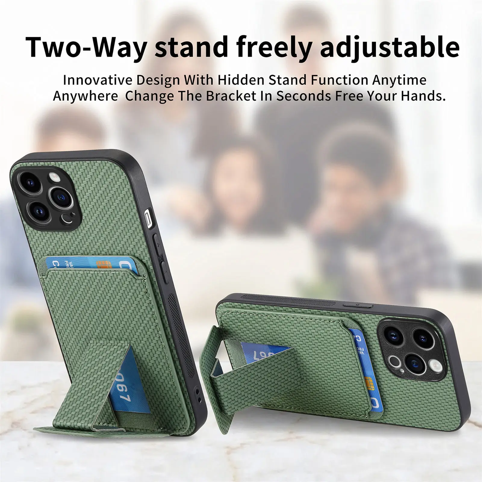 Magnetic Leather Card Holder Phone Case with Multi-angle Kickstand