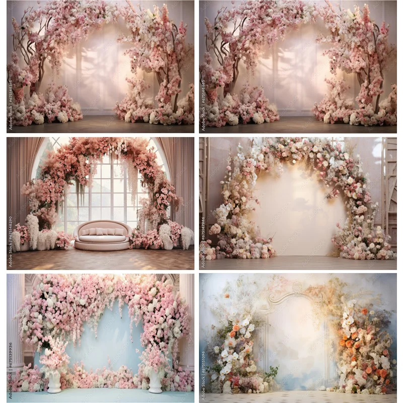 

Wedding Stage Photography Backdrops Aesthetic Luxury Flower Decoration Indoor Vintage Luxury Wall Photo Studio Background ZZ-05