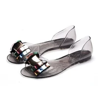 Female Clear Jelly Flats, Peep Toe Shoes Colorful Luxury Crystal Chaussures Soft PVC Slip-Ons, Daily Casual, Anti-Slip Flattie 1