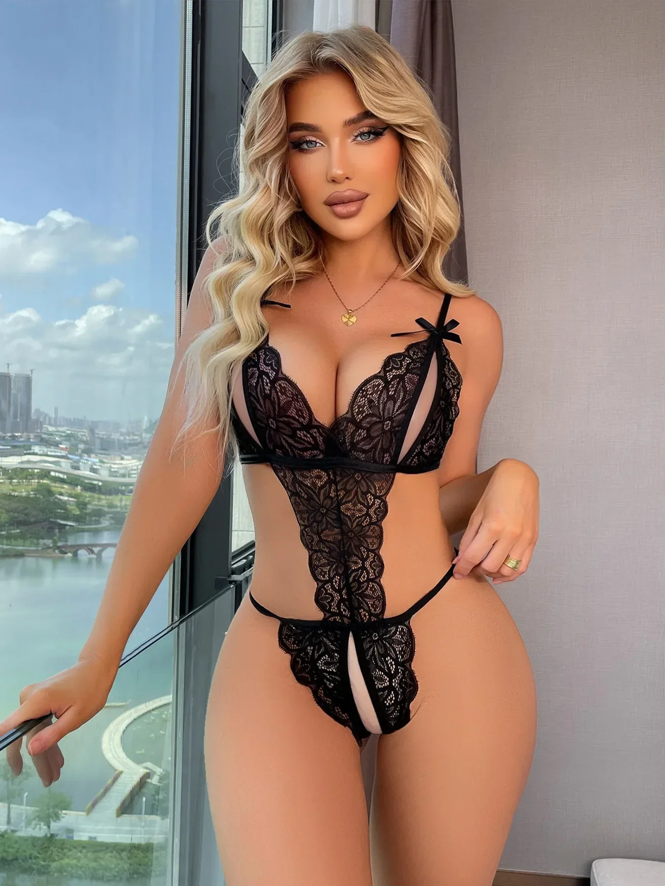 Ropa interior sin entrepierna para mujer, lencería Sexy erótica, ropa interior porno, ropa de dormir Sexual más sujetador abierto en la entrepierna, ventas al por mayor