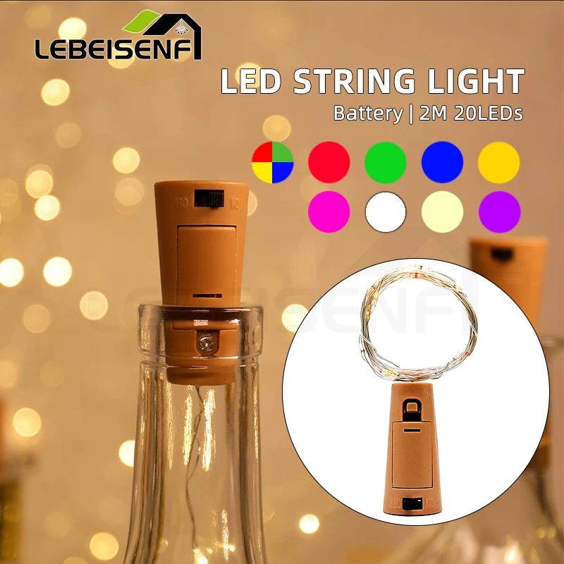 

New 2M LED Wine Bottle Stopper Copper Wire String Lights Battery Powered 20 LEDs Lamp for Christmas Party Wedding Bar Decoration