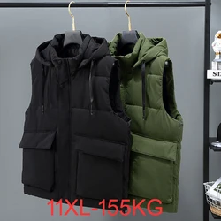 Plus Size 10XL 11XL Men's Vest Jacket Winter Waterproof Warm Sleeveless Men Jacket Fashion Hooded Casual Vest Thicken Waistcoat