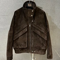 Chocolate Suede Leather Jacket Women Real Sheepskin Leather Coat 2025 Spring New style Jacket 1