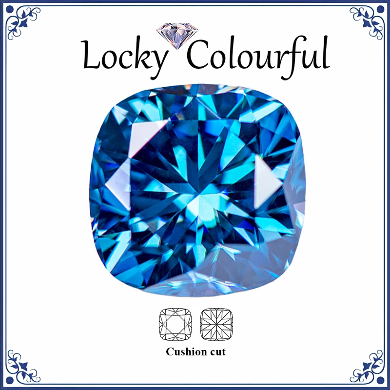 Moissanite Square Cushion Cut Sapphire Blue Color VVS1 for Beads Charms DIY Jewelry Making Rings Materials with GRA Certificate