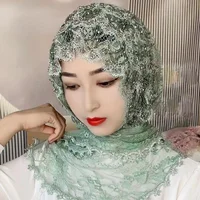 Luxury Hats For Women Lace Embroidery Arab Hijab Muslim Beading Head Scarf Wedding Headwrap Dubai Islamic Headcover Tassel Cap 1