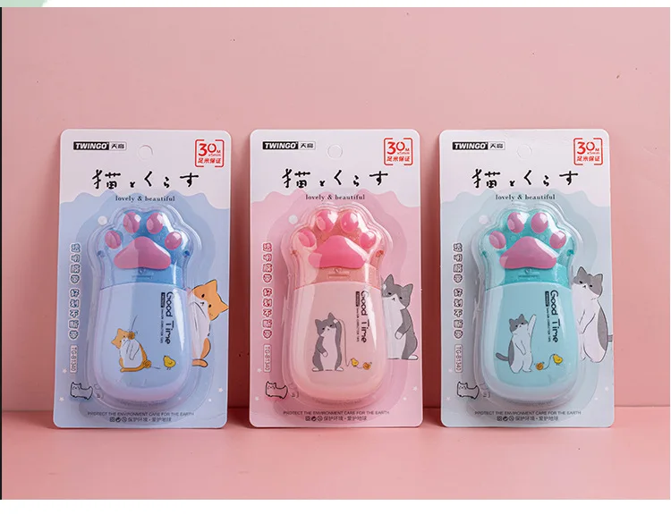 교정 벨트 30미터 대용량 귀여운 큰 고양이 발 모양 PET 투명 벨트, 교정 벨트