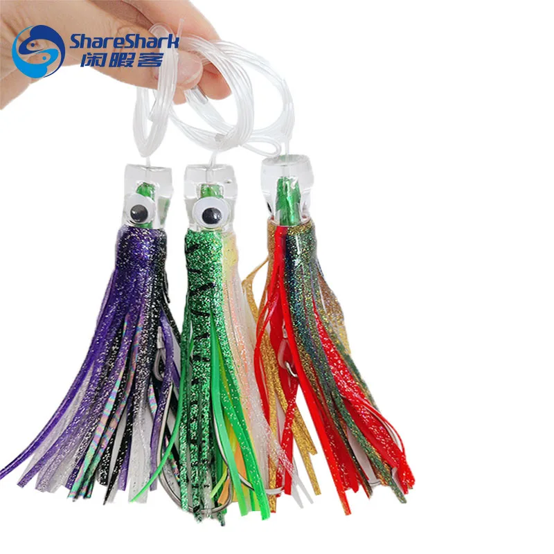 Lot de 6 leurres de pêche à la traîne gréés Marlin Tuna Mahi Dauphin Durado Wahoo Poulpe Jupe en eau salée