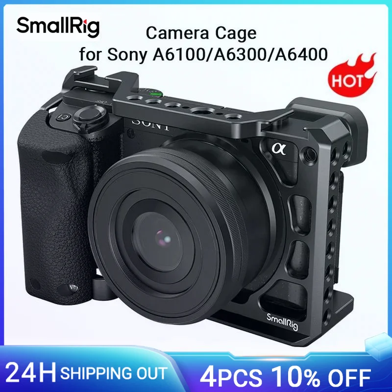 SmallRig DSLR A6400 Camera Cage with Silicone Handle Handgrip & Cold Shoe ,Case Rig Set for Sony A6100 / A6300/ A6400 -3164