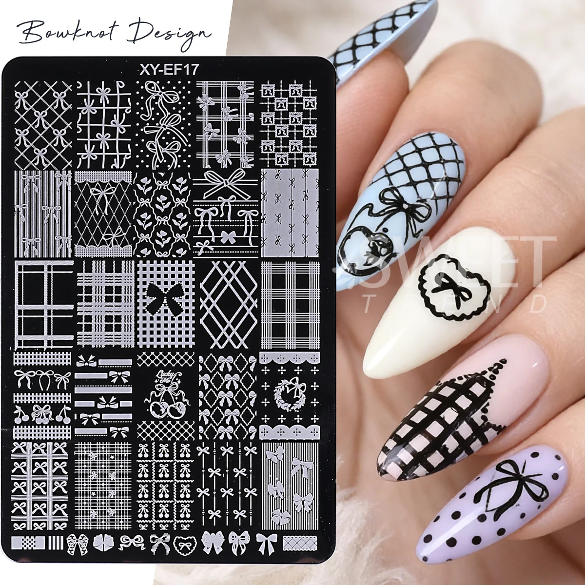 2pcs 사랑스러운 활 모양 네일 프린팅 템플릿 우아한 나비 레이스 격자 하트 웨딩 테마 전사 몰드 매니큐어 플레이트