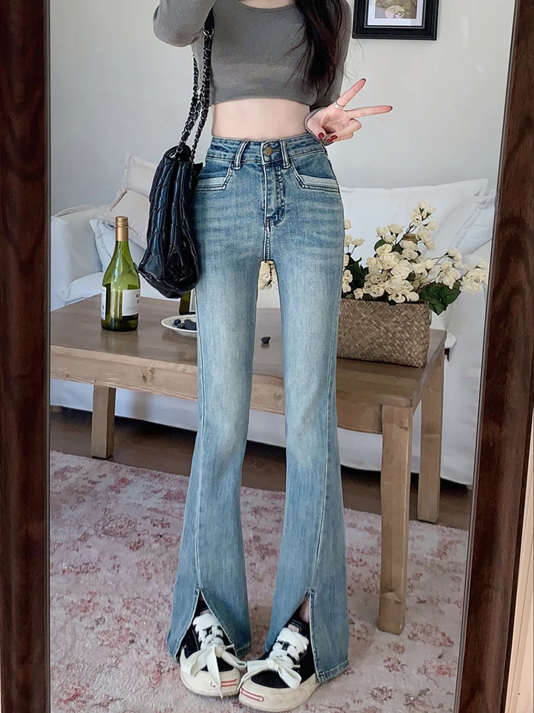 Jeans Flared Pants Split Skinny Jeans High Waist Denim Trousers Femme 2023 _ Mobile