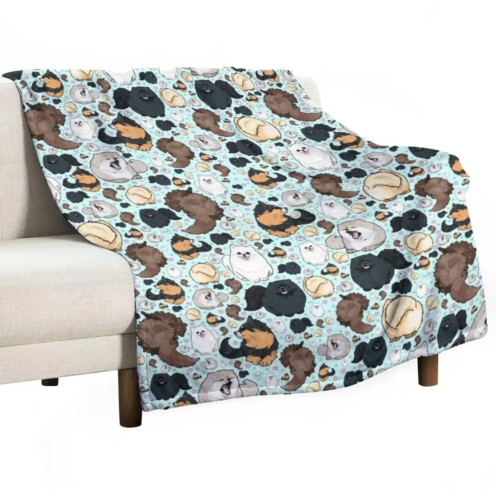

Pomeranians Throw Blanket for winter Plaid Furry Cute Plaid Blankets