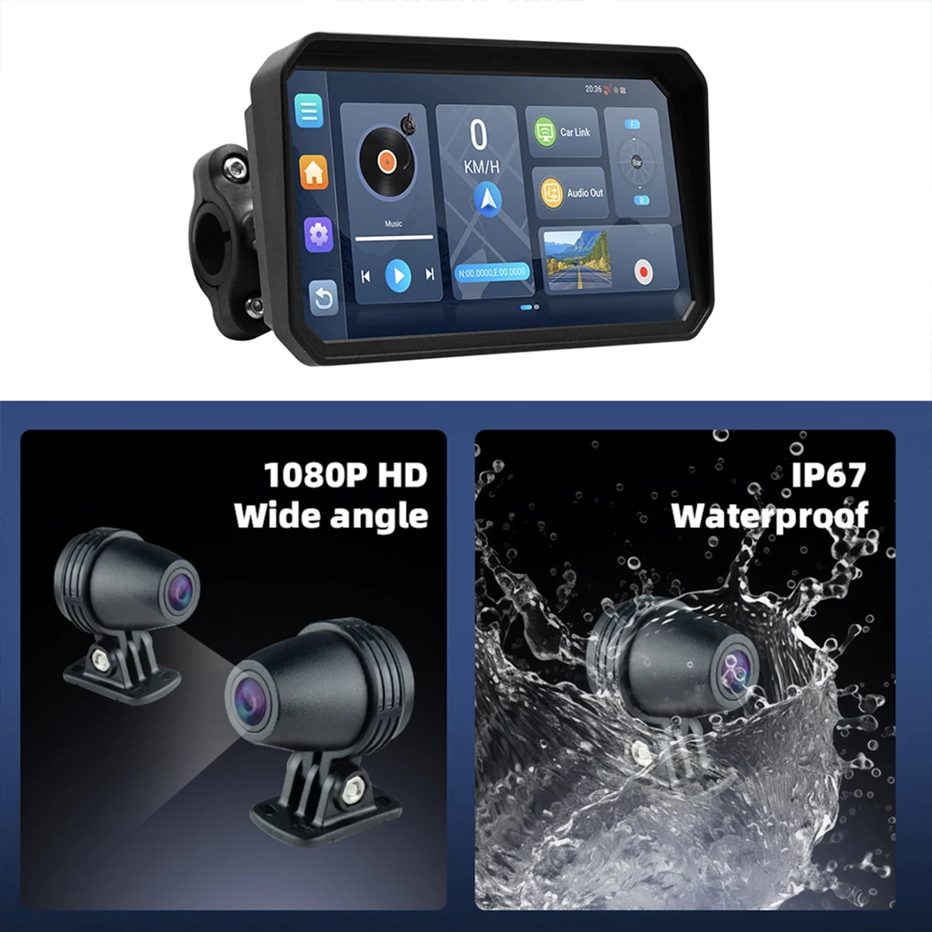 6 Inch Wireless Car Play Android Auto Motorcycle DVR Recorder Dashboard GPS Navigation Display Screen TPMS Moni-tor Recorder