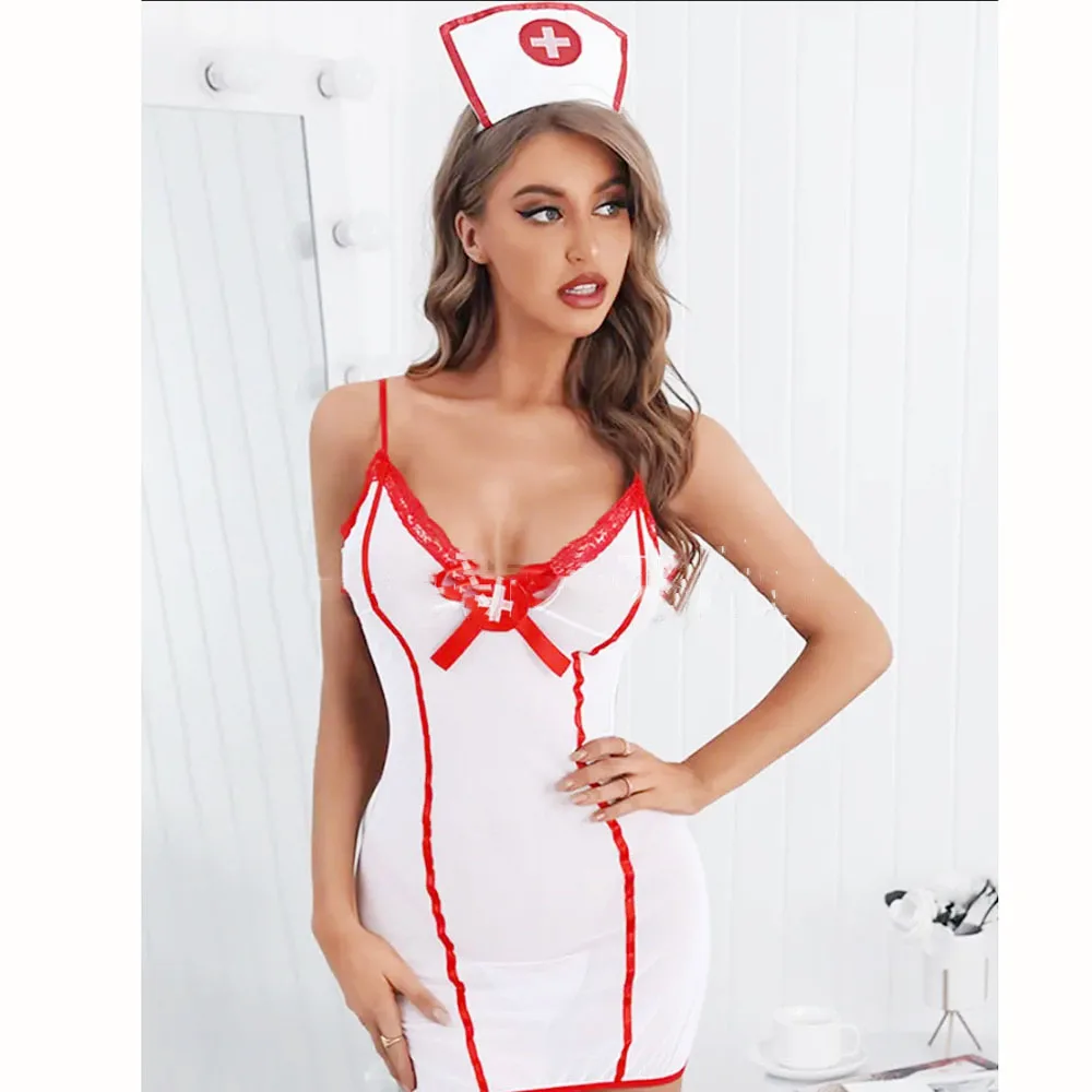 Fantasy Naughty Nurse skirt Chemises Costume Sexy Mini dress shorts babydoll G-strings Uniform Adult Sex crotchless erotic