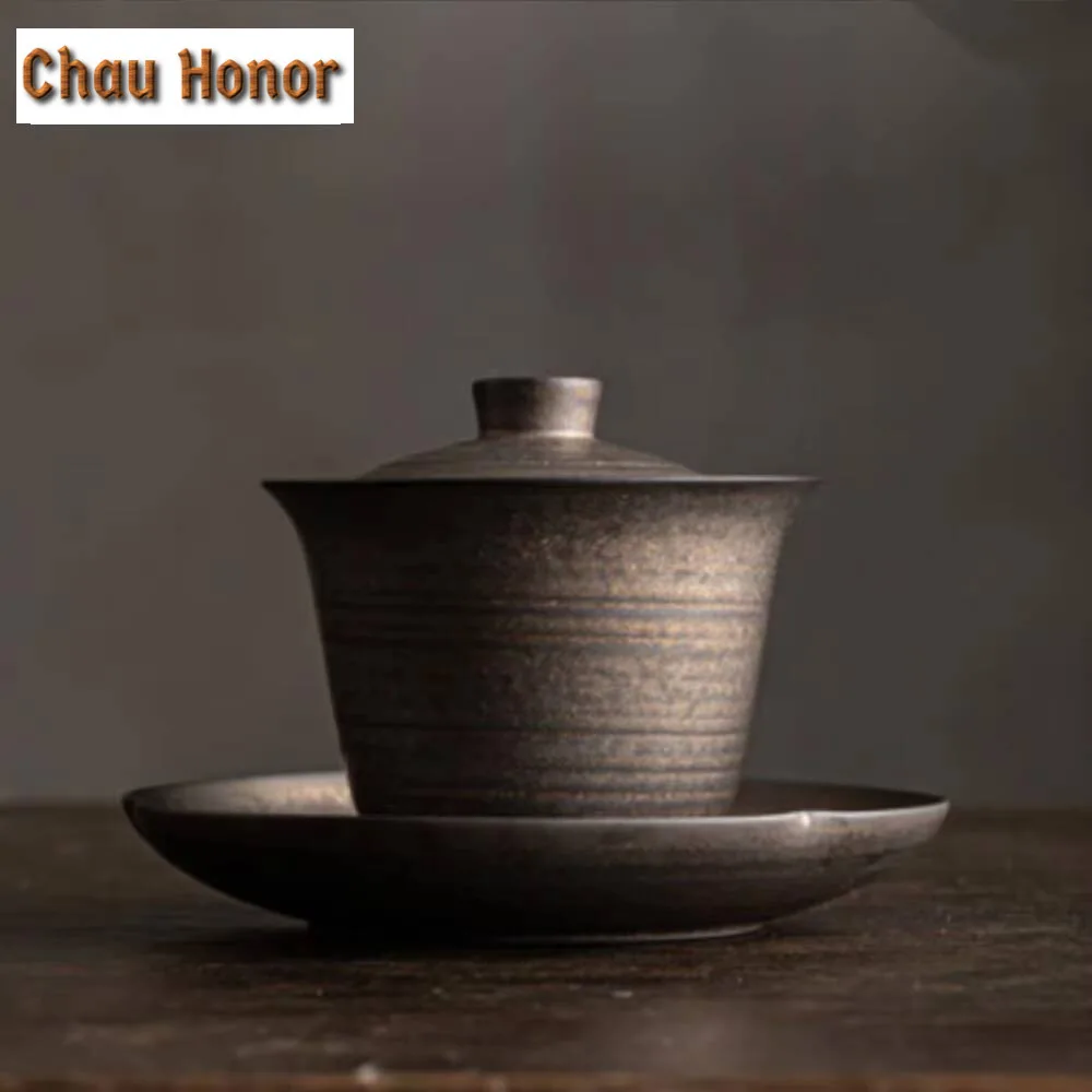 150ml Handmade Thin Tire Iron Rust Glaze Gaiwan Japanese Anti Scalding Tea Tureen Tea Maker Cover Bowl Cha Drinkware Collection