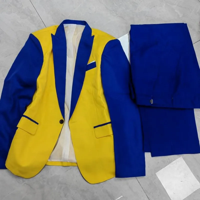 Irregular Colorful Men's Suits Magician Clown Performance Stage Outfits Nightclub Male Singer Host Blazers Pants Suit DS Costume