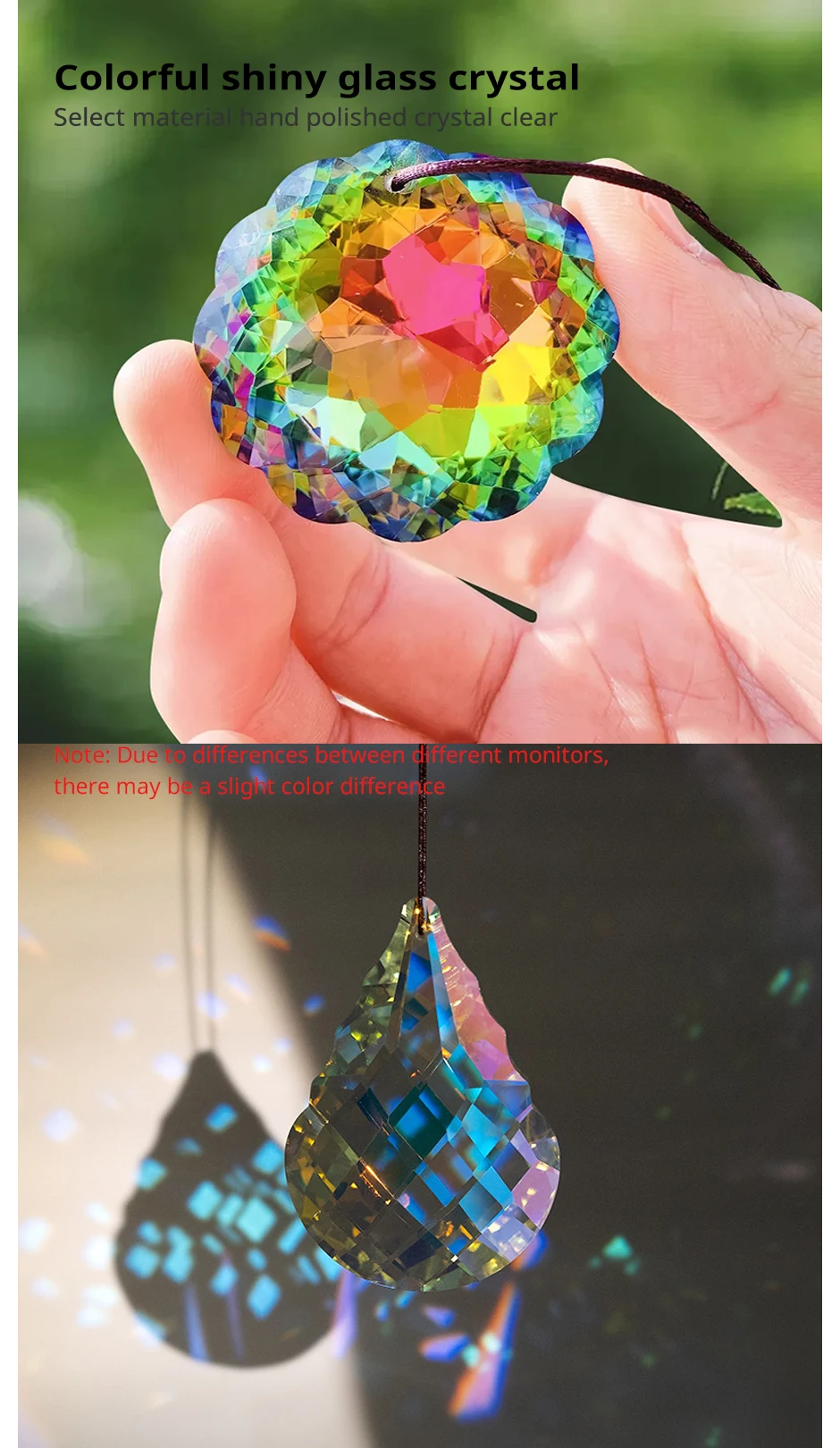 Description Picture 5 of item1 Pc With Rope Colorful Crystal Glass Prism Ball Suncatcher Pendant, Home Garden Craft Decoration, Valentine's Day, Mother'sGift