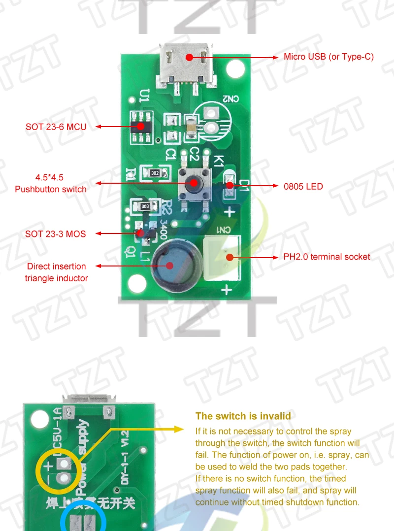 USB Mini Luftbefeuchter DIY Kits Nebel Maker und Treiber Platine Fogger Zerstäubung Film Zerstäuber Blatt Mini Oszillierend – Detail 2