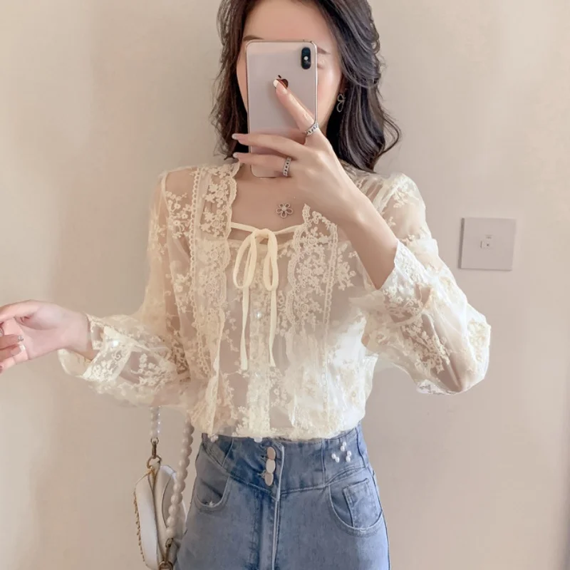 Autumn Lace Blouse Long Sleeve Elegant Tops