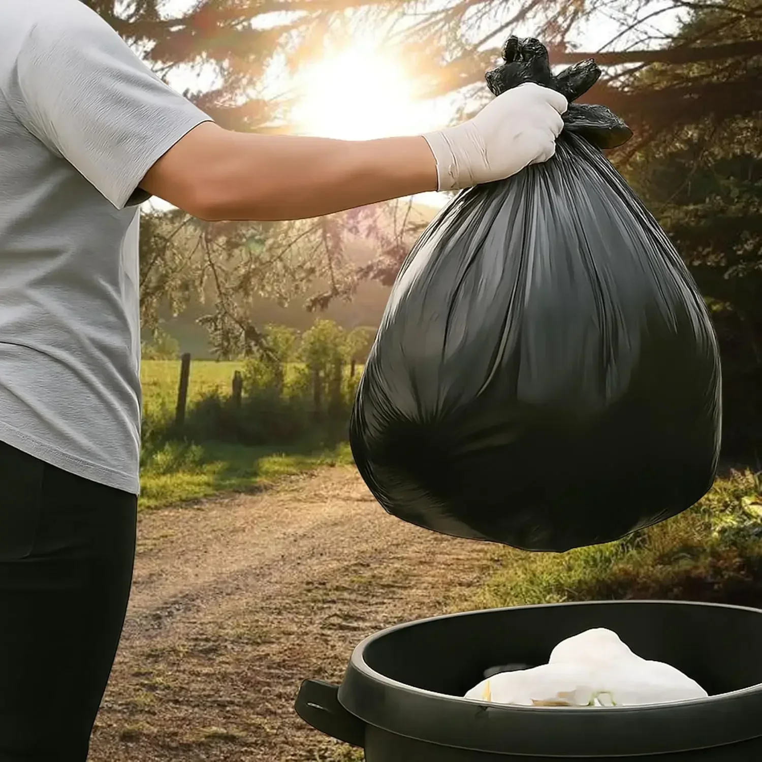 Große Schwarze Hochbelastbare Müllsäcke Flach Öffnende Reinigungsbeutel Outdoor Gewerbliche Küchen-Abfallplastikbeutel Langlebig Dick – Detail 4