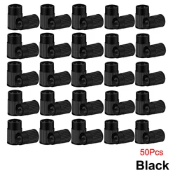 Universal Tire Valve Caps with Core Remover Tool - Durable Plastic Dust Protection (Black - 50Pcs)