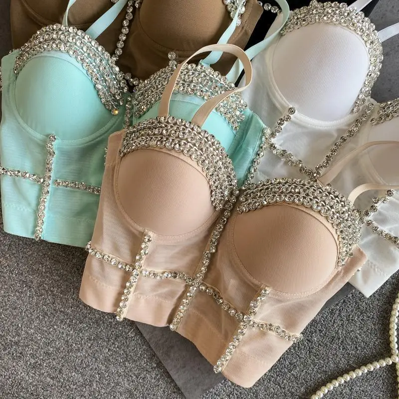 

Women Hand Made Dancing Bustier Corset Top Corset Bra Sexy Clubnight Diamonds Crop Top Corset Punk Padded Camisole Bras