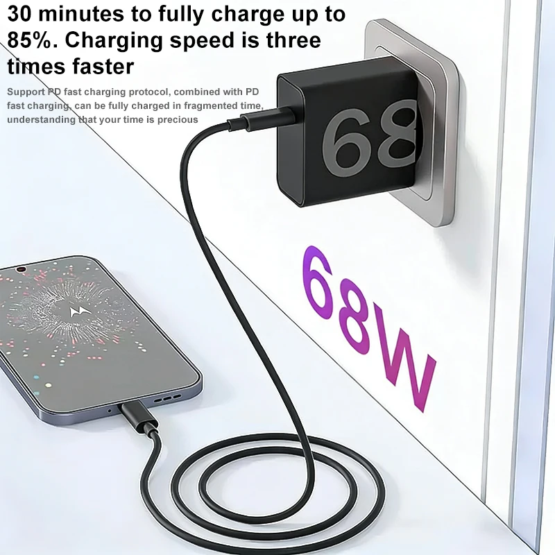 68W Fast USB-C Charger with Data Cable