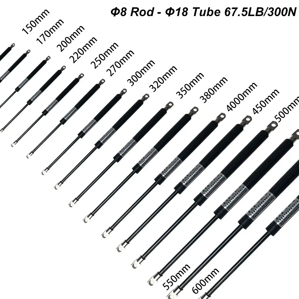 1PC 300N/67.5LB 강철 눈이 있는 8X18 가스 스트럿츠 충격 흡수 장치 가스 스프링 리프트는 쿠션형 주방 찬장 경첩을 지원합니다