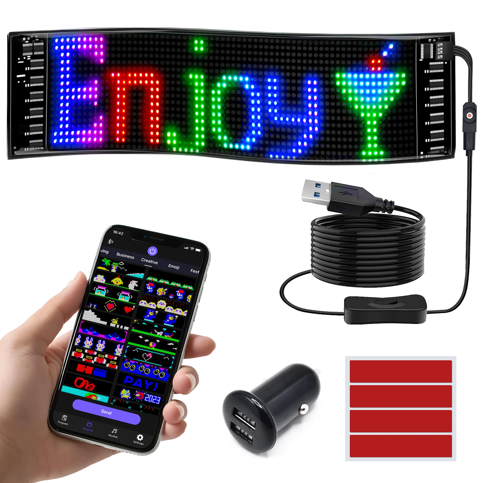 LED scrolling atmosphere screen, Bluetooth APP can edit text pattern animation LED uber sign car flexible screen