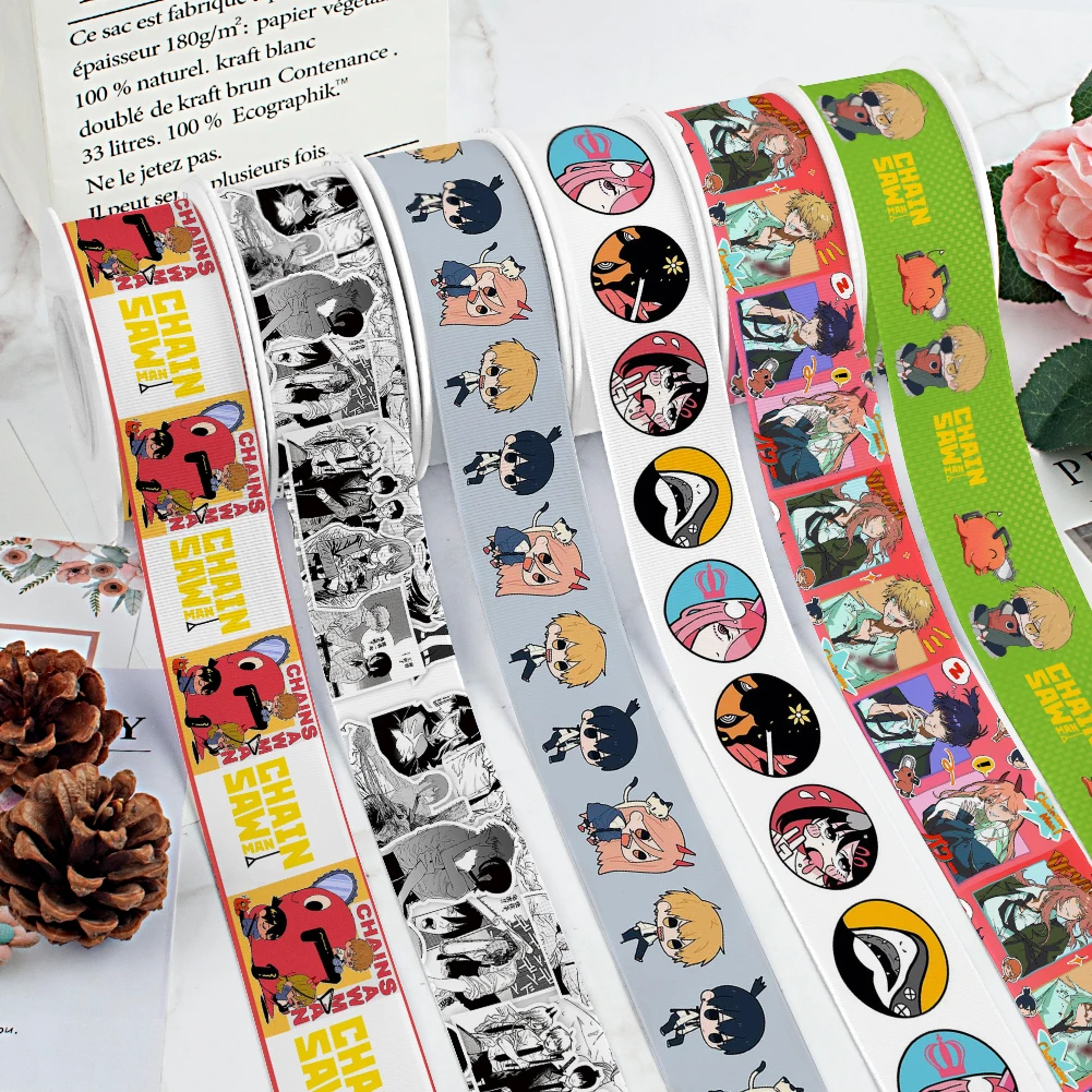 Japan Anime Chainsaw Man Printed Grosgrain Ribbon For Cheer Bows Fai Da Te Girl Headwear Hair Bows 10Yards Nastro Di Raso