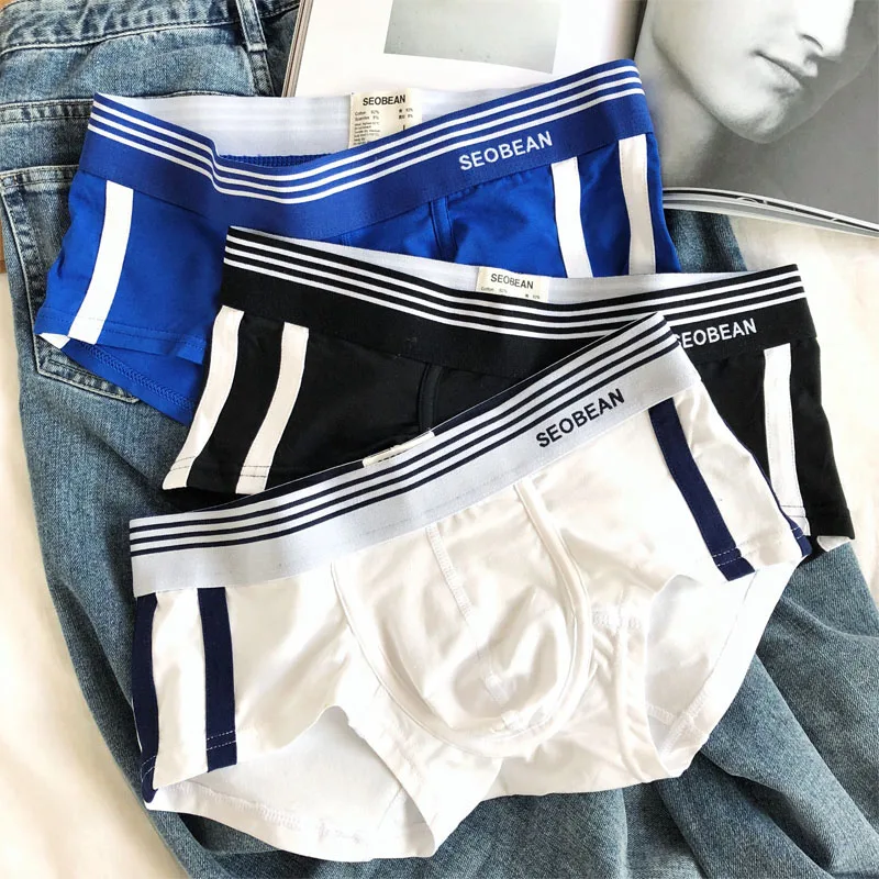 

2pcs/lot Men's native personality youth trend low rise cotton solid color breathable student Boxer bottoms