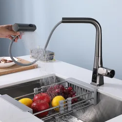 Kitchen Household Rotating And Stretchable Sink Digital Display Faucet, Waterfall Multifunctional Pull Faucet