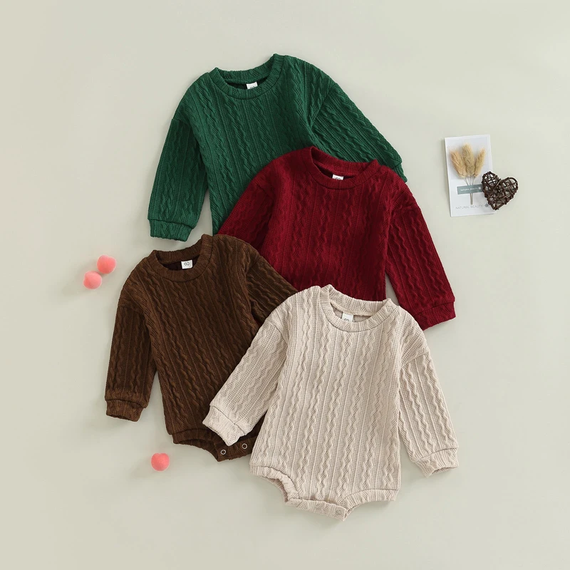 0-18M Newborn Toddler Baby Sweater Romper Solid Color Long Sleeve Knit Bodysuits Knitwear Boys Girls Autumn Winter Clothing