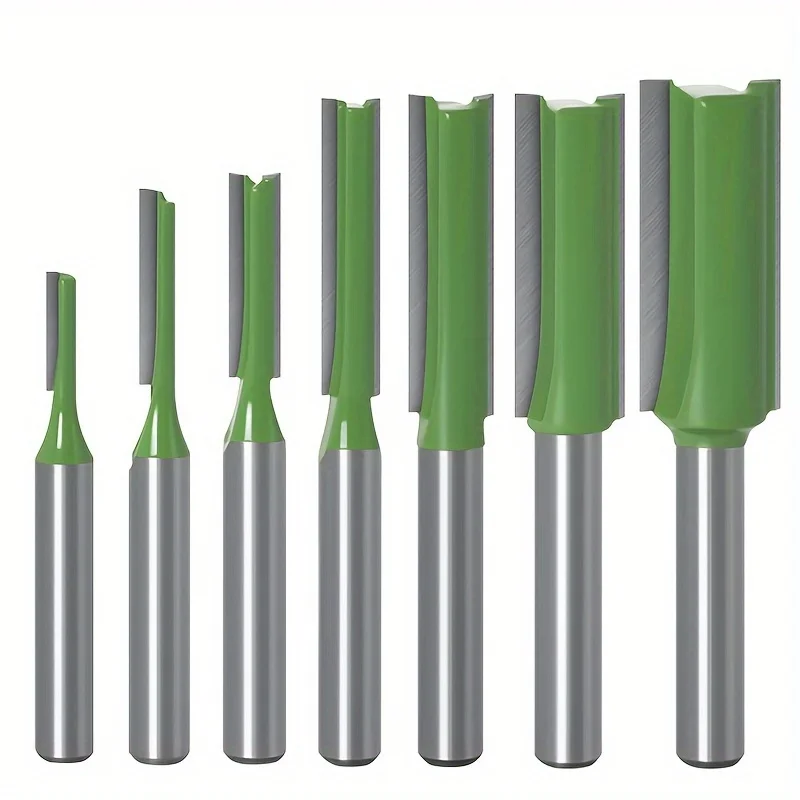 7-teiliges Hartmetall-Fräser-Set für Holzbearbeitung, 1/4 Zoll Schaft, Doppel- und Einzelschlitzfräser, Gerade Dado-Fräser, 3 4 5 6 8 10 12mm