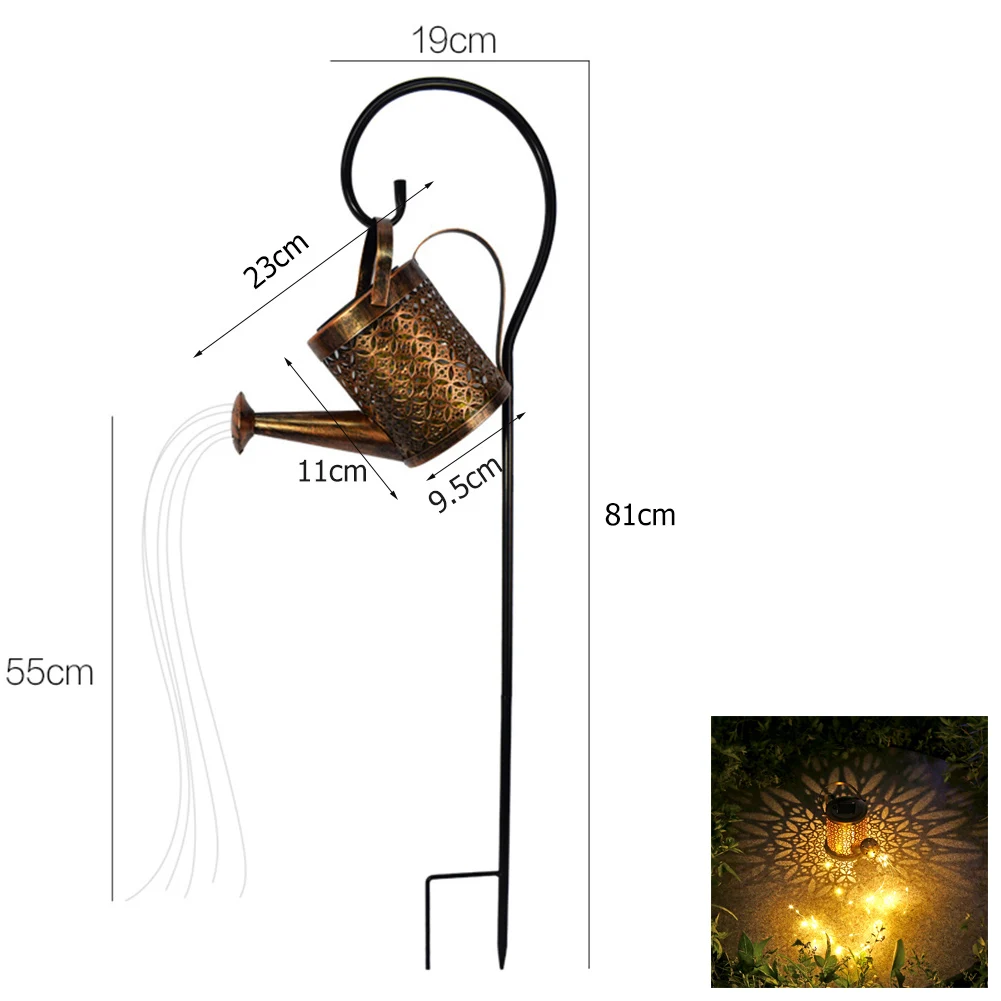 Outdoor Solar LED Light Wrought Iron Waterproof Hollow Lantern Watering Kettle Lamp Kettle Art Lamp with Installed Light String string solar lights Solar Lamps